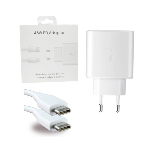 Adaptador de Viagem EP-TA845XBEGCN USB Tipo C 45W com Cabo Tipo C para Tipo C (5A) Branco